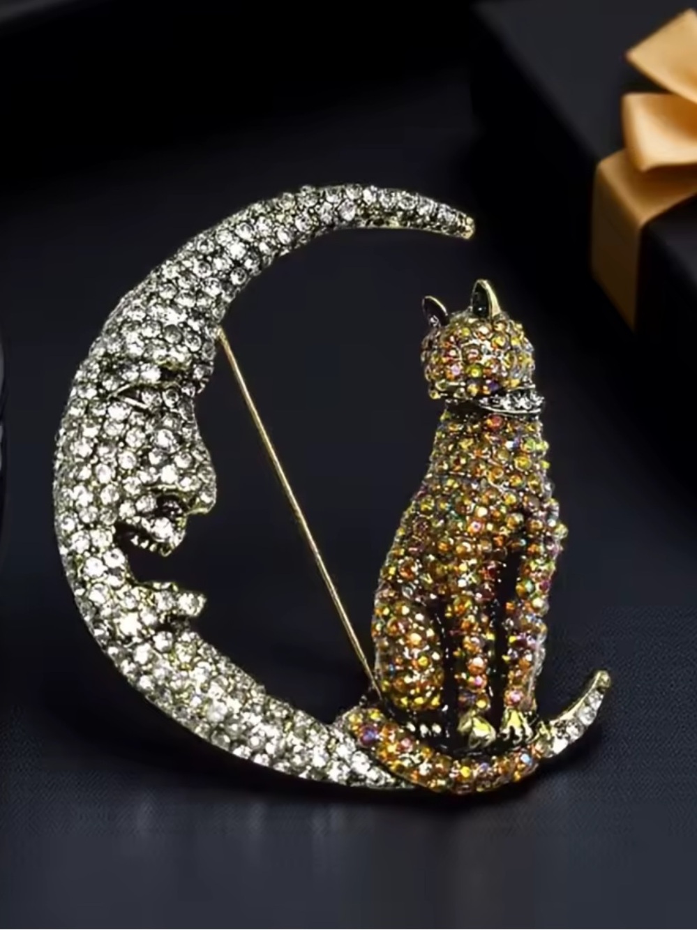 Moon Cat Crystal Brooch View 2